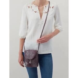 Hobo Crossbody Bag Tote Purse Handbag Genuine Leather Metallic Purple Womens OS